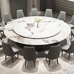 酒店电动餐桌岩板圆桌饭店餐厅圆形轻奢电磁炉桌可旋转火锅转盘