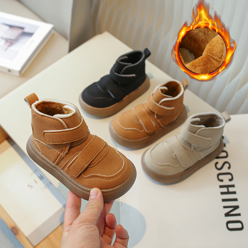 Zapatos para niños, zapatillas de algodón, zapatos de terciopelo para niños nuevos de invierno 2024, zapatillas de caña alta para bebés, zapatos cálidos de algodón