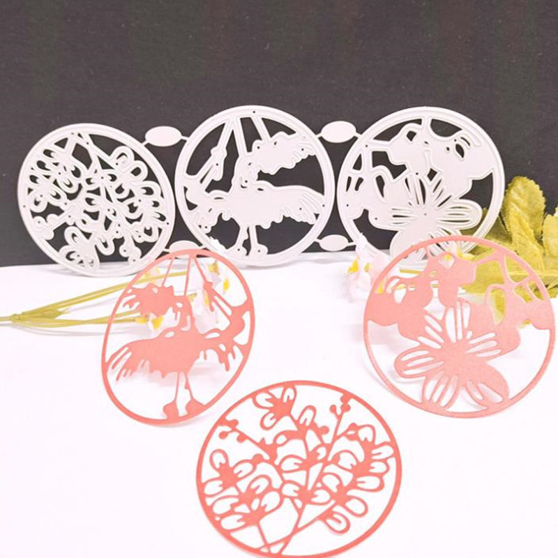 琢铖 三款圆形鲜花树叶剪纸金属碳钢刀模 镂空刀模  植物儿童纸艺