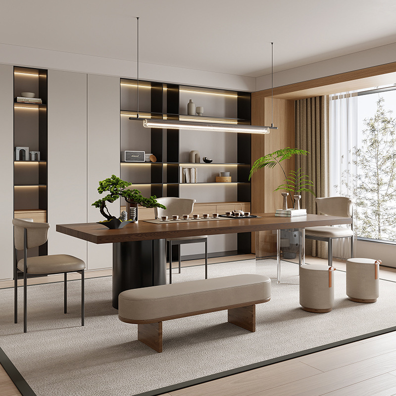 2.0m 티 테이블 + 바다 범람 의자 * 3 + 푹신한 의자 * 2 + 1.2m 벤치