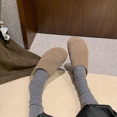 羊皮版~复古风真皮厚底勃肯鞋女一脚蹬懒人包头半拖鞋穆勒凉拖鞋