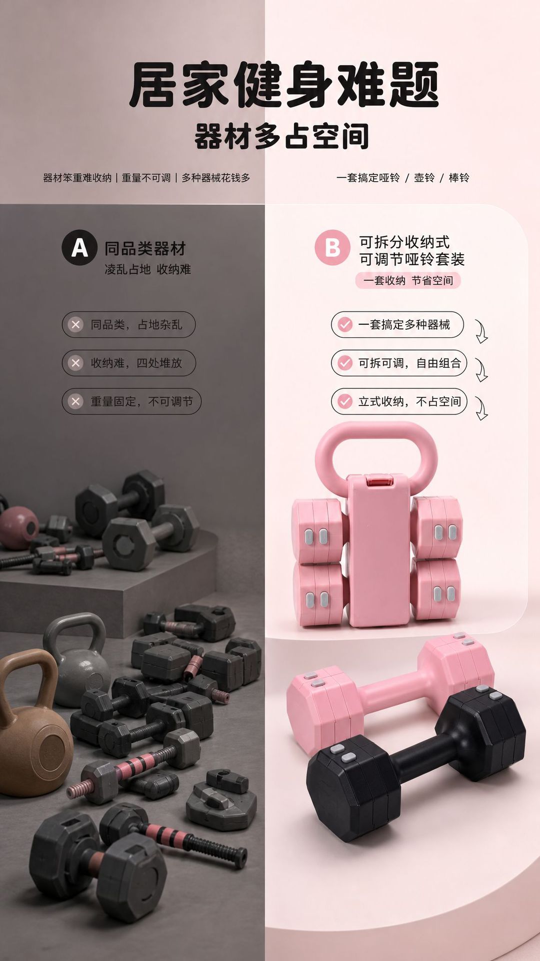 Factory Direct New Women's Fitness Dumbbell Set Removable Rubber Coated Weight Plates Home Adjustable Weight Training Equipment