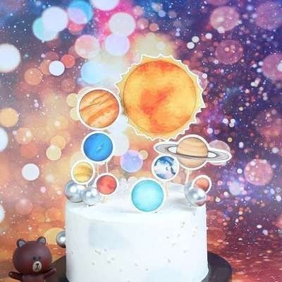 宇航员蛋糕装饰太空航空员月球灯摆件儿童男孩生日烘焙装扮插件|undefined