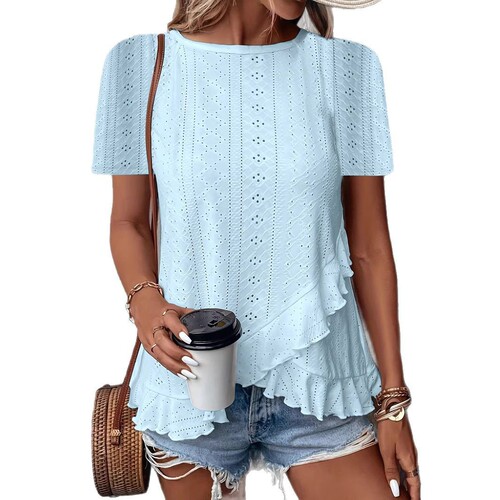 2025 Spring/Summer European & American Style Women's Fashion Casual Solid-Color Short-Sleeve Crew-Neck T-Shirt