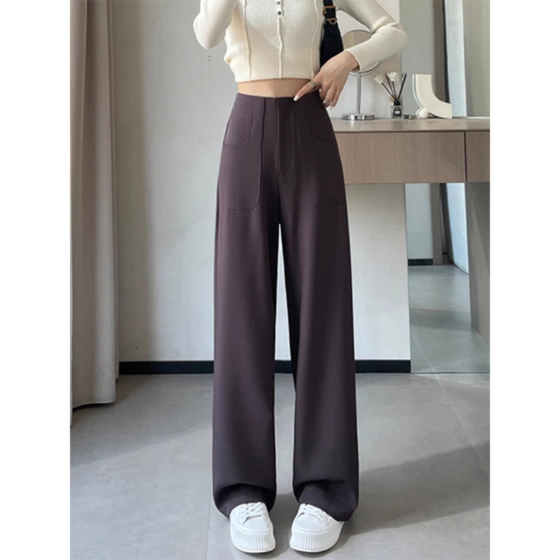 Pantalones de piernas anchas estrechas de alta sensación 2024 otoño nuevo estilo de cintura alta caída sensación de pantalones de trapazo recto pantalones largos