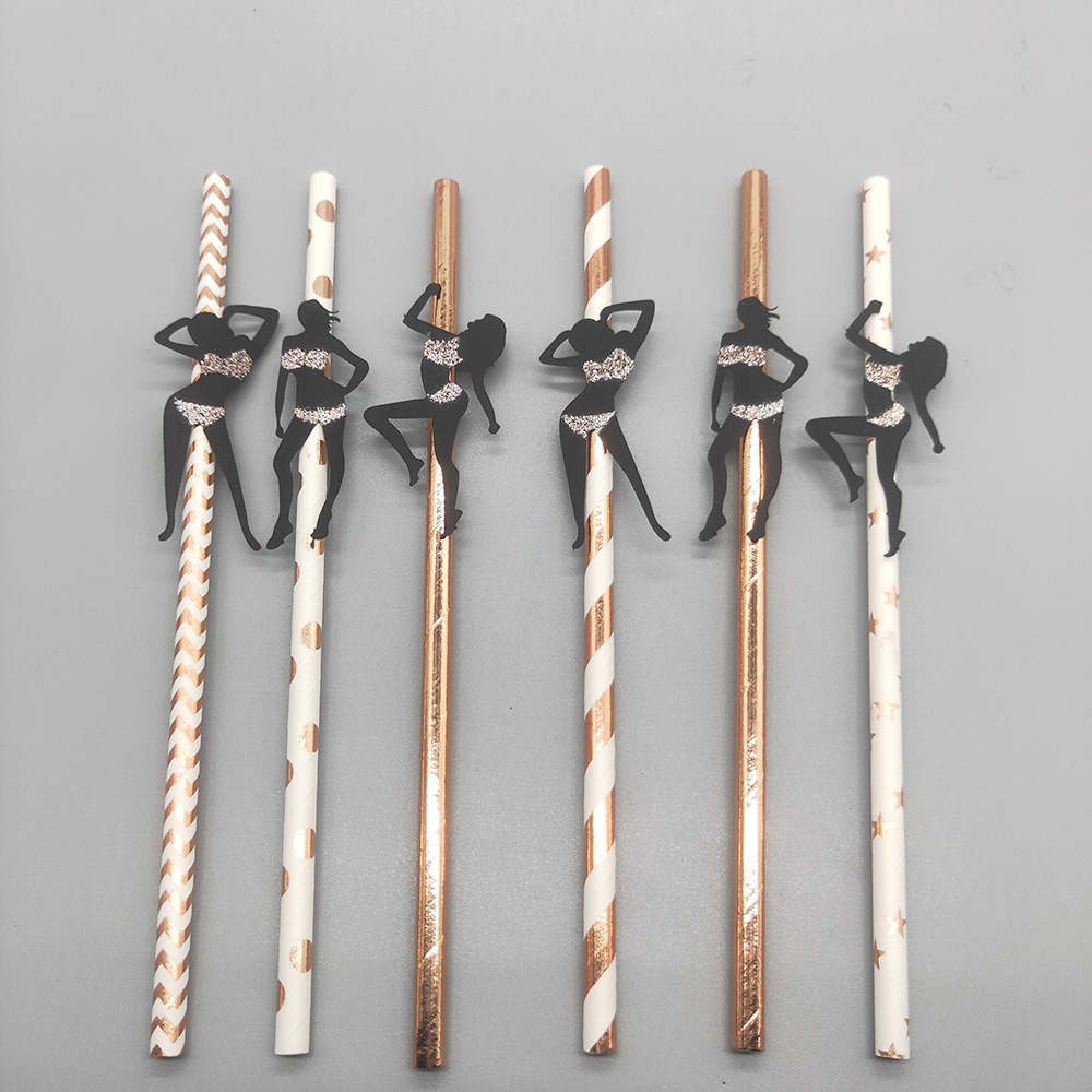 Barra de baile de las mujeres sola fiesta paja postre decoración de la torta paja tarjeta pegajosa paja tubo recto tubo potable