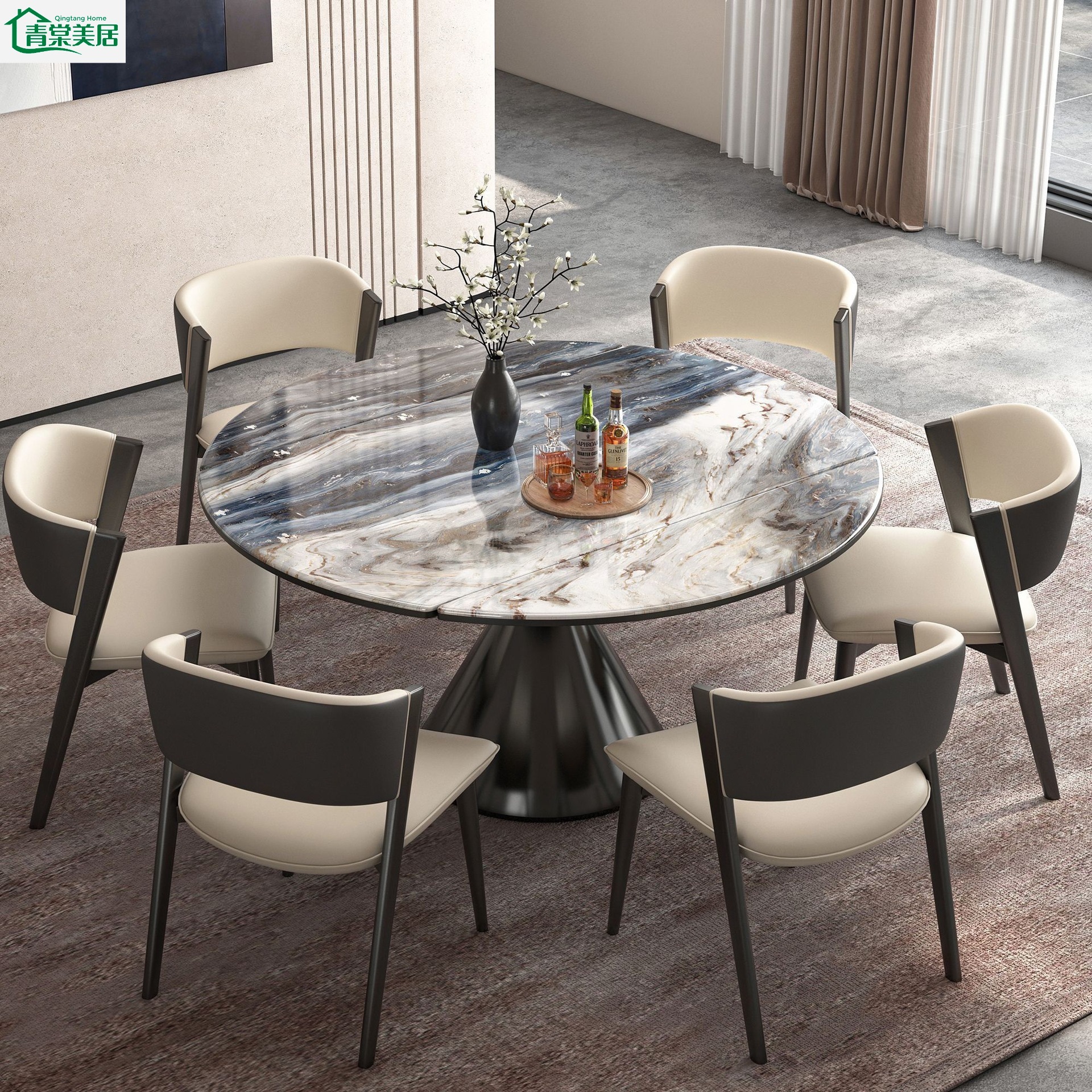 Italian Microcrystalline Stone Classy Dining Table Rotatable Telescopic Foldableing Round Table Household Round Small Apartment Square and Round Dual-Purpose Table