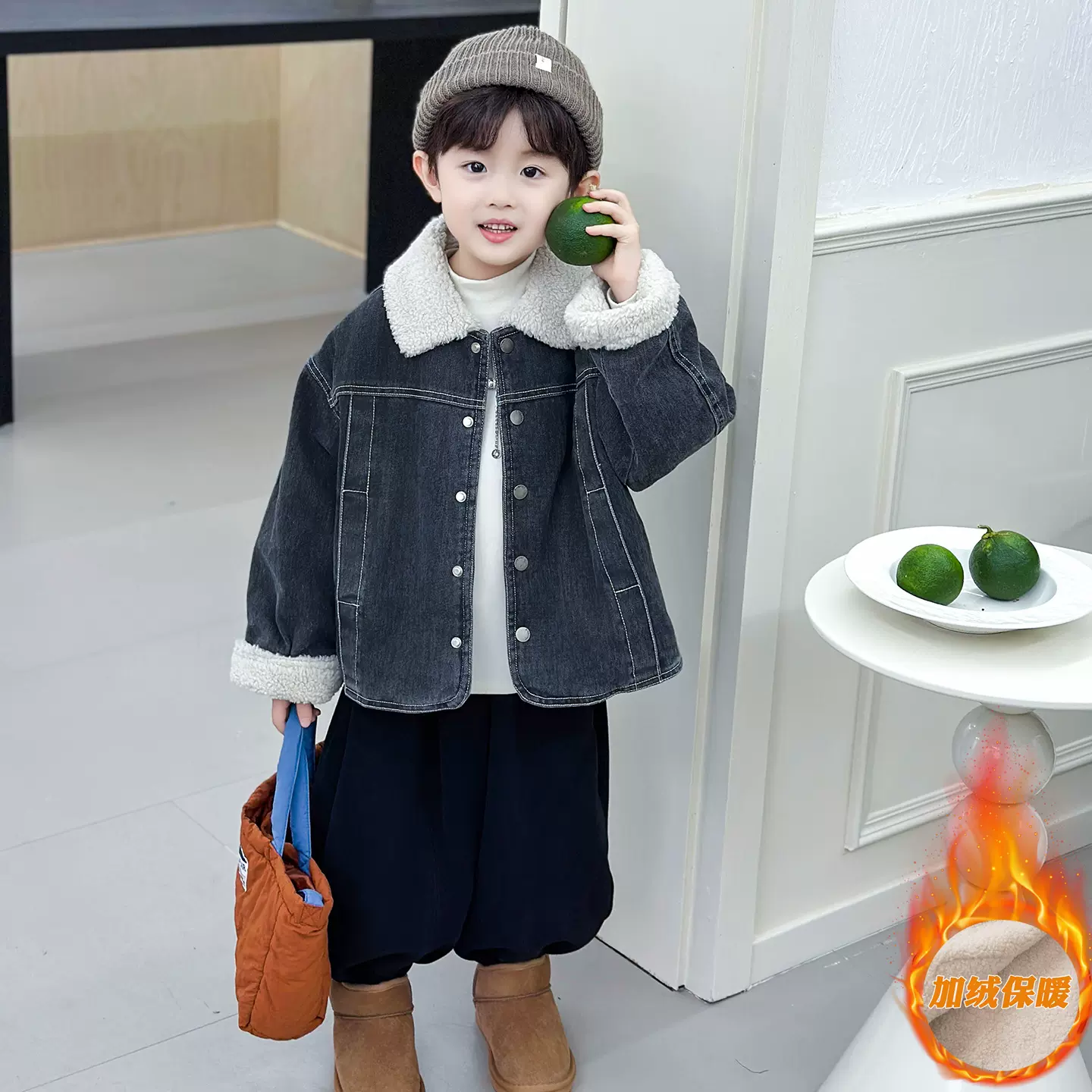 男童2025新款冬季牛仔加绒外套儿童秋冬装加厚上衣宝宝夹棉衣服潮