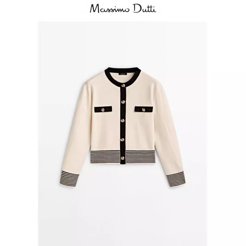 Massimo Dutti Women's 2026 Spring New Style Small Fragrant Style Design Striped Knitted Cardigan Short Jacket Massimo Dutti Women's 2026 Spring New Style Small Fragrant Style Design Striped Knitted Cardigan Short Jacket