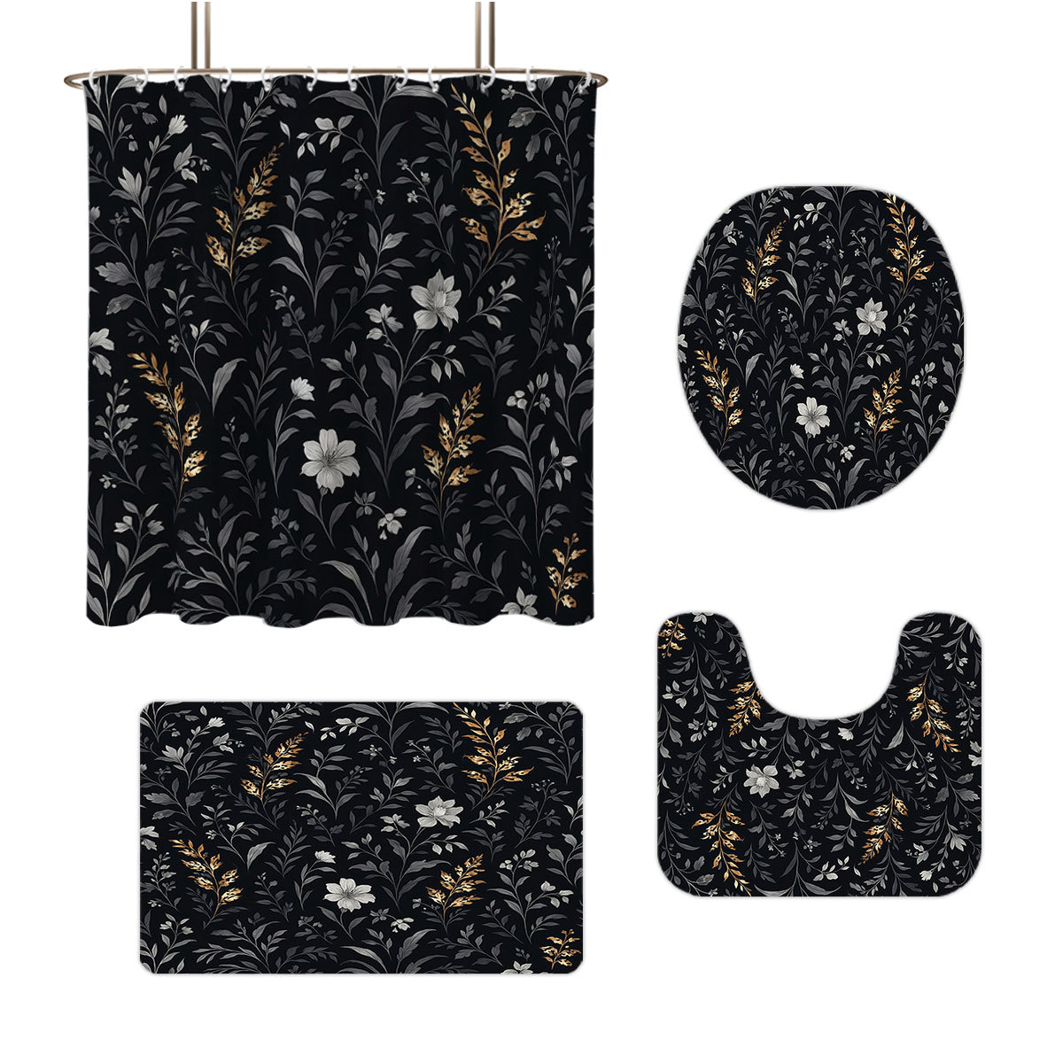 temu cortina de baño de lona impermeable cuatro piezas floral impresión digital poliéster cortina de baño una cortina de partición de cabello