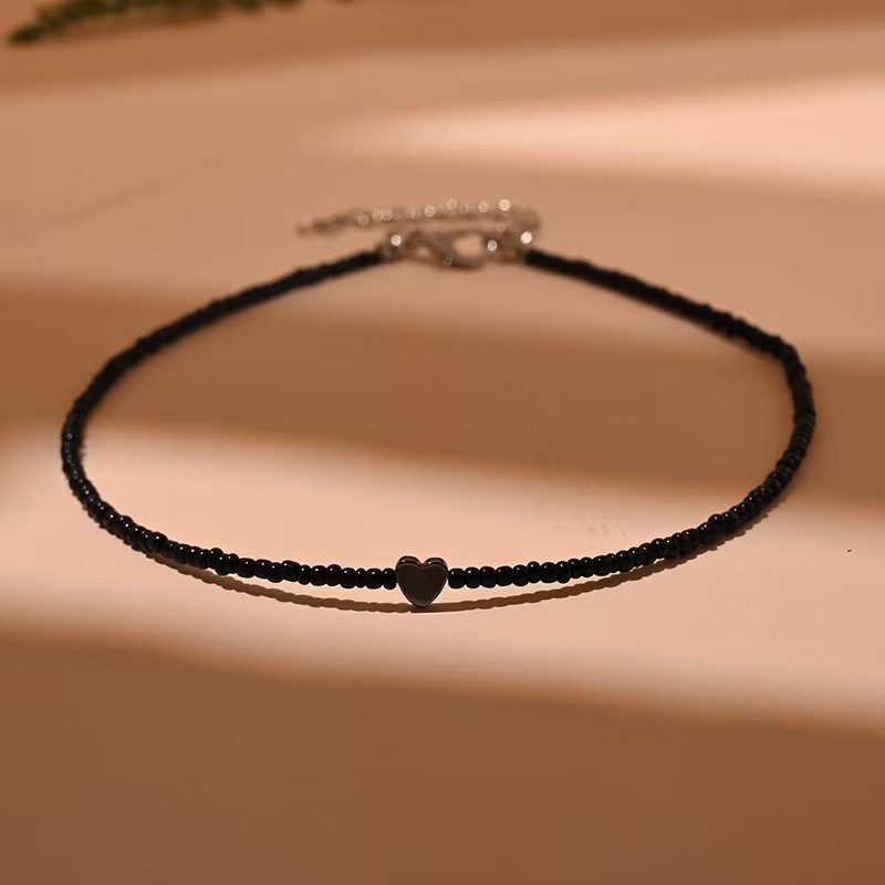 Bijoux transfrontaliers européens et américains, perles de cristal et de verre, pierre biliaire noire, chaîne clavicule en forme de cœur, style Instagram_voghion.com