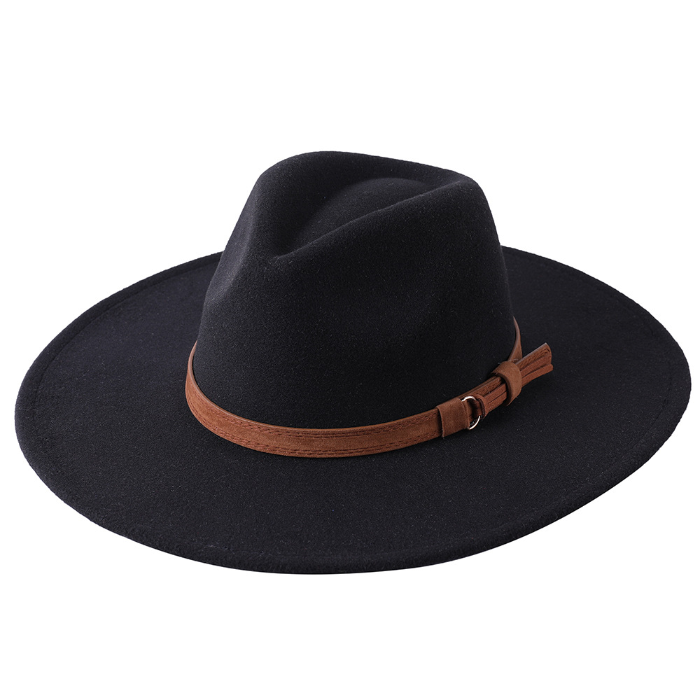 Sombrero de fieltro de ala ancha europeo-americano, sombrero de copa de lana con ala de 9 cm, sombrero de jazz unisex de otoño/invierno.