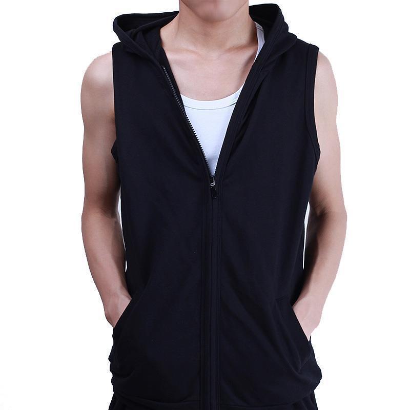 Chaleco deportivo con capucha de talla grande sin mangas de primavera y verano, chaqueta de punto de chaleco de fitness delgado de moda para hombre