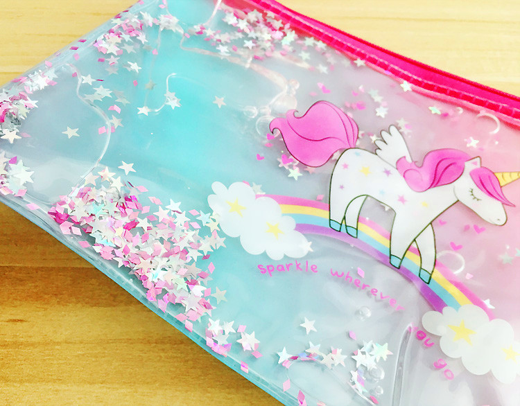 卡通流沙入油笔袋定制 透明pvc化妆包文具收纳袋 PVC笔袋