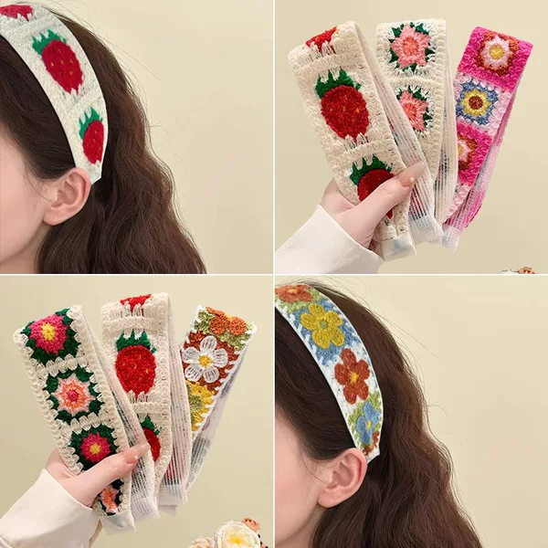 French Retro Knitted Velcro Children's 2025 New Style Broken Hair Finishing Artifact Hair Hoop Sweet Girls' Hair Band
