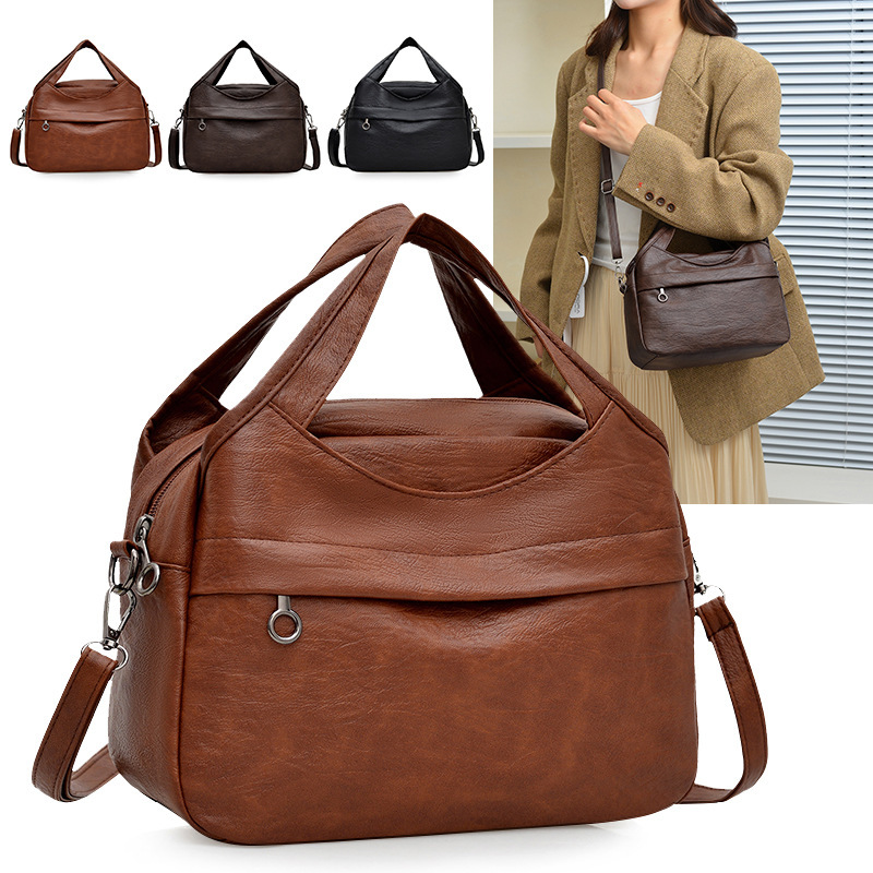 New 2026 retro-style, large-capacity, minimalist, casual PU solid-color soft-textured crossbody bag, suitable for work and commuting New 2026 retro-style, large-capacity, minimalist, casual PU solid-color soft-textured crossbody bag, suitable for work and commuting