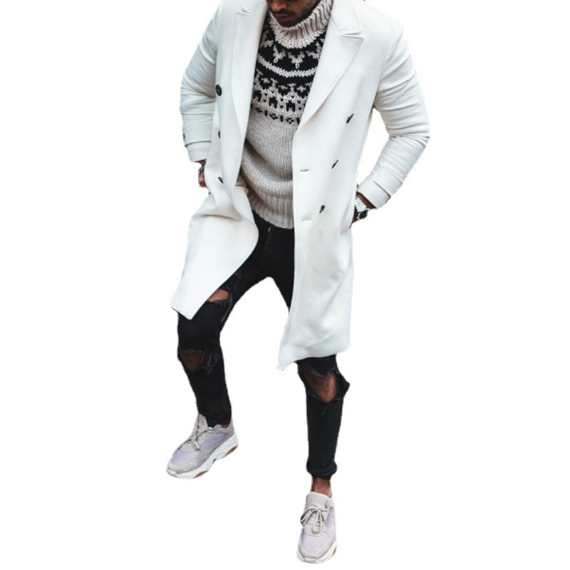 Los hombres europeos y americanos de lana simple abrigo exportación Comercio exterior color sólido rompevientos Amazon deseo medio-longitud abrigo de lana hombres