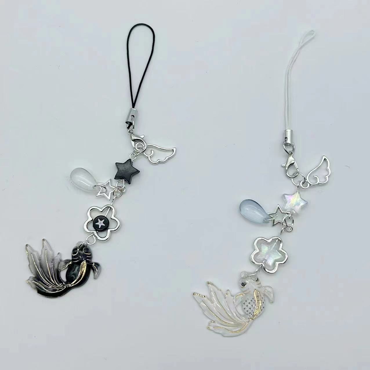 Star, Flower, Carp Pattern Stoving Varnish Design Sweet Style 1 Piece Sweet Star Flower Carp Plastic Stoving Varnish Mobile Phone Chain Keychain