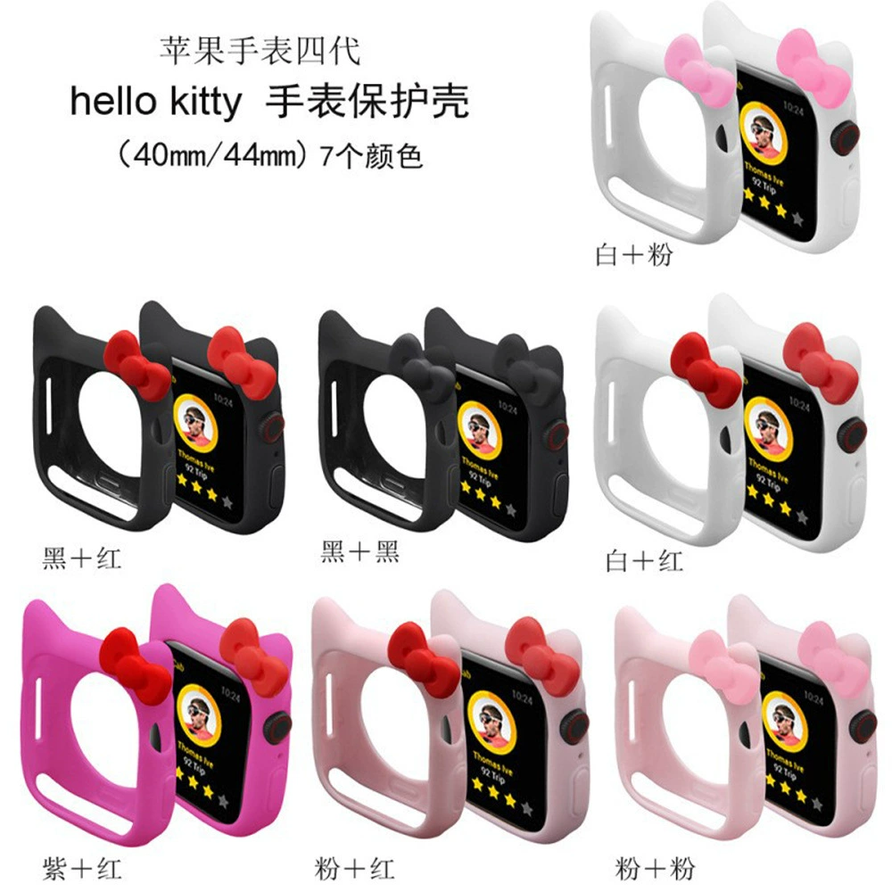 Подходит для Apple Watch 5678910, силиконовый защитный чехол с мультяшным бантом iWatch Kitty Cat, чехол