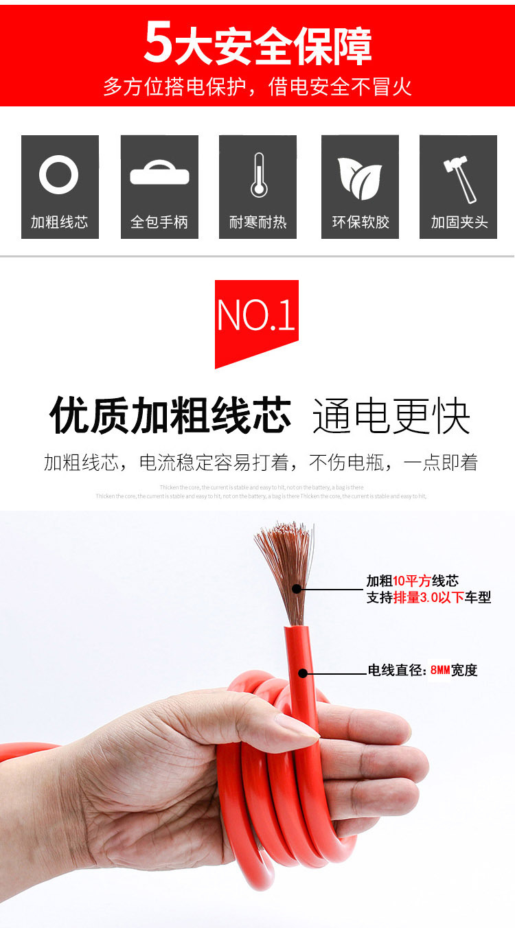 Suitable for Car Emergency Battery Jumper Cables, Car Jump Starter Cables, and Cable Clamps