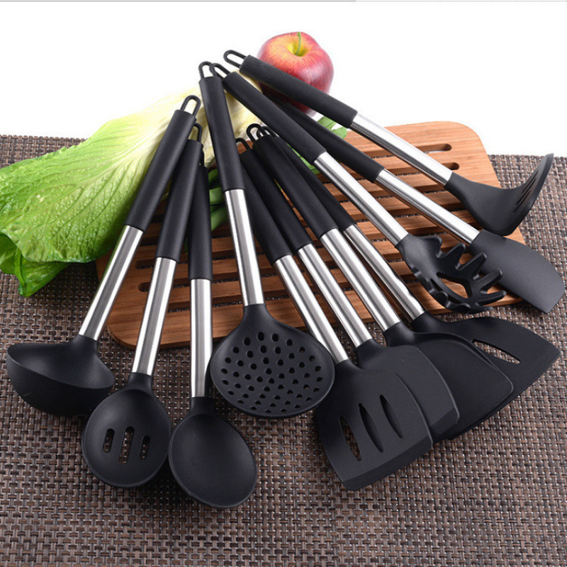 Juego de utensilios de cocina de silicona de cocina 14 piezas de espátula de cuchara con fugas