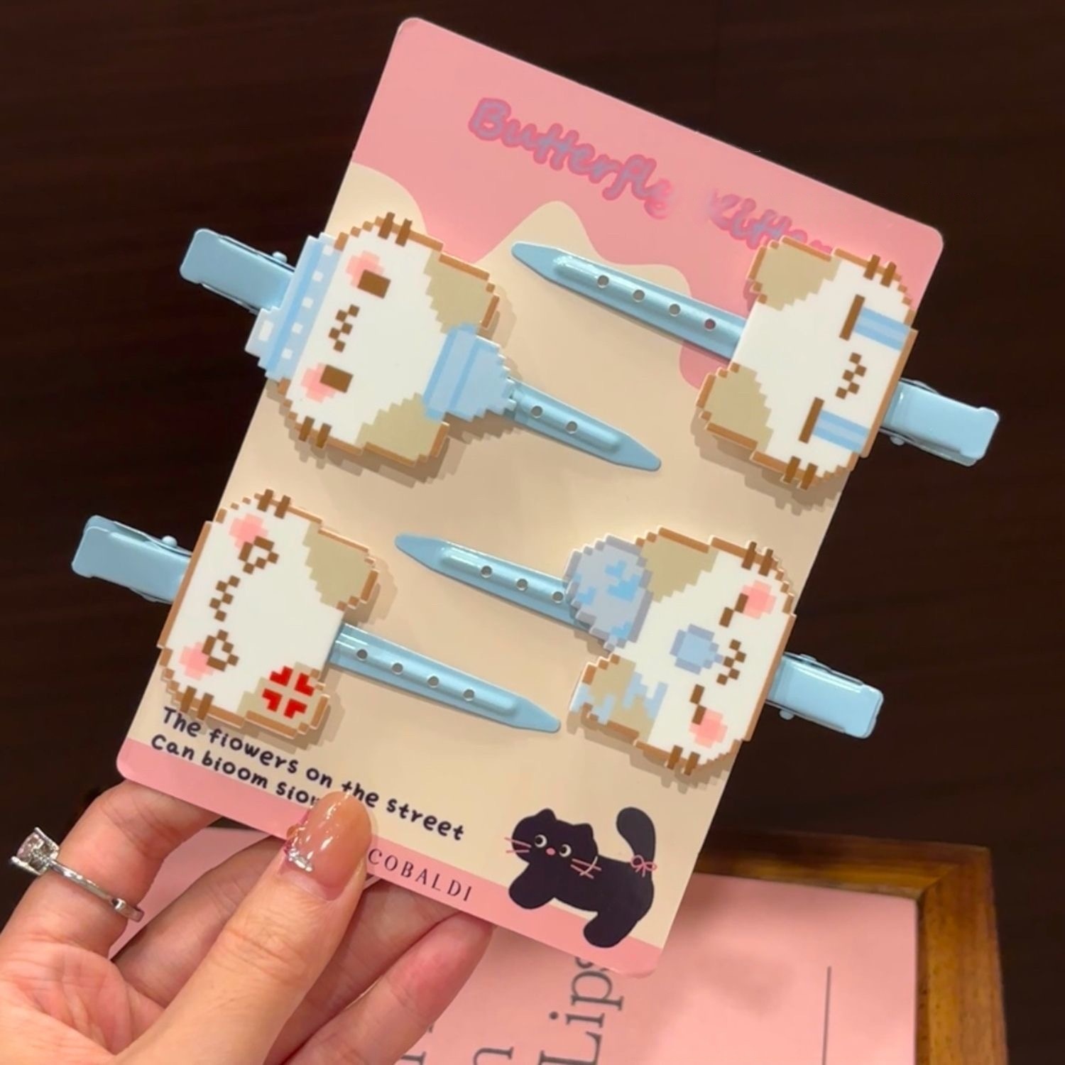 像素马赛克可爱甜美少女心搞笑表情鸭嘴夹猫咪发夹头饰学生发夹