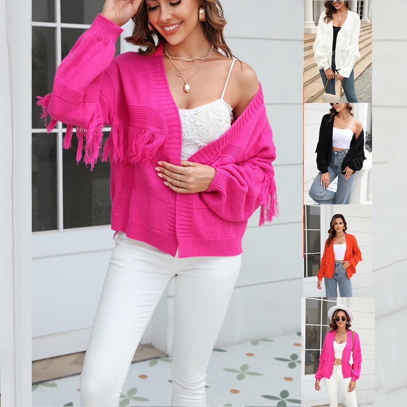 2026 Spring Fashion European and American New Style Cross-Border Amazon Hot-Selling Short Knitted Cardigan with Tassels Women's Trendy Top