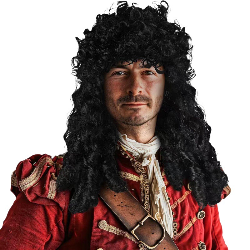 European and American Cross Border Pirate Captain Men's Wig COS Long Curly Hair Clown Black Halloween Punk Rock Headgear