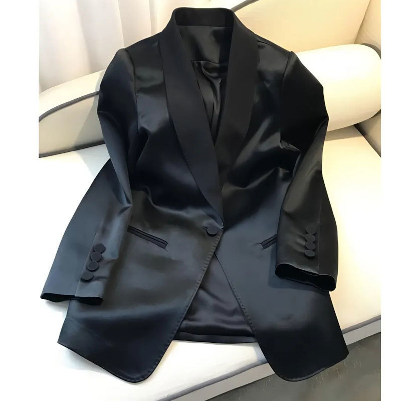 Acetate Satin Small Suit Jacket for Women 2025 Autumn New Casual Texture Suit