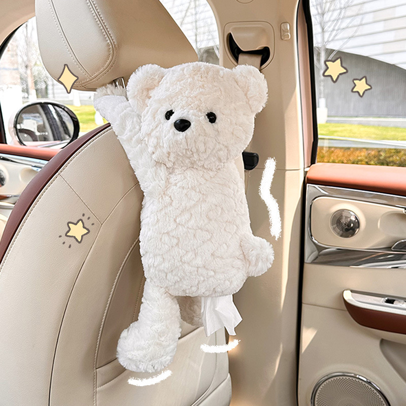 Automóvil encantador gato perro caja de toallas de dibujos animados muñeca coche colgante caja de extracción muñeca de peluche bolsa de toallas de papel