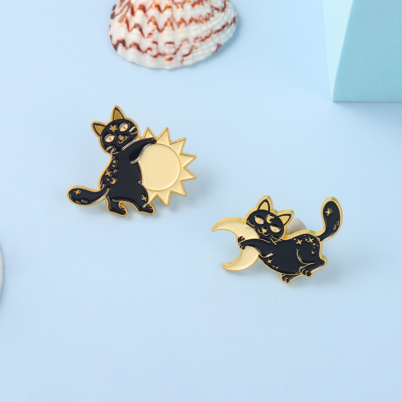 Alloy Material Fashion Pin Sun Moon Cat Alloy Plating Unisex Brooches