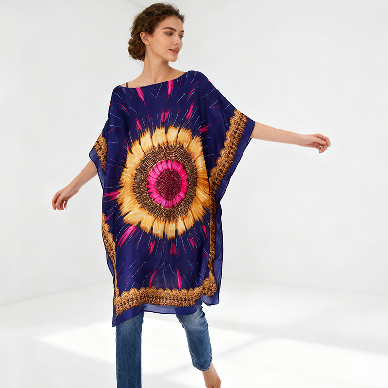 ebay nuevo estilo nacional europeo y americano impresión de playa camiseta de abrigo sexy suelta camiseta protector solar sopa de mujer
