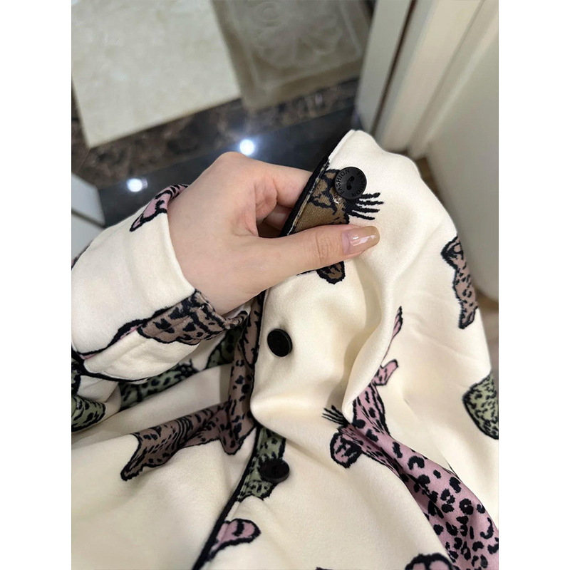 韩版轻奢花豹印花睡衣女秋冬新款大码长袖长裤套装可外穿家居服|undefined