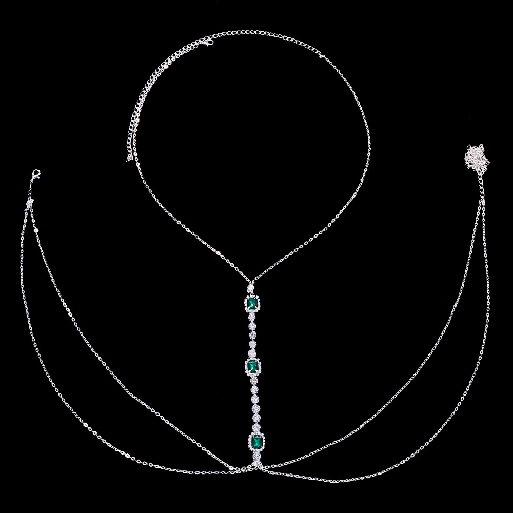 Mujeres sexy moda simple bikini cuerpo cadena 05 Cadena de pecho de Esmeralda rhinestone europeo y americano transfronterizo