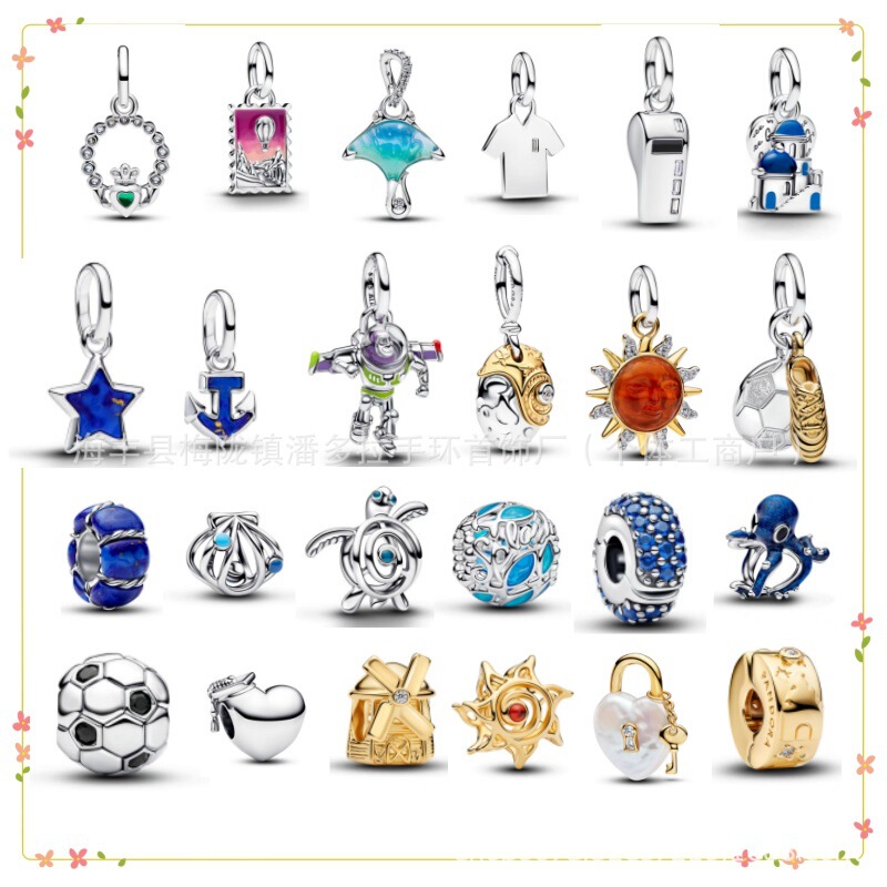 Pandora 925 Sterling Silver Beads Summer New Mermaid Crab Blue Butterfly Pendant Charm