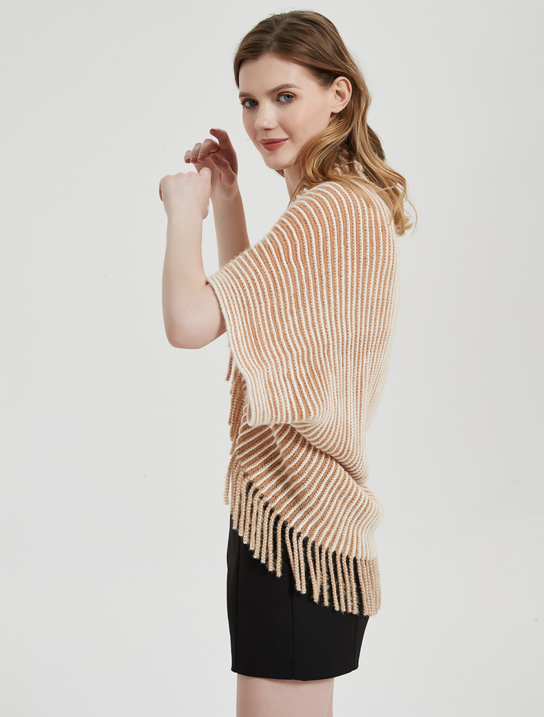 Unisex Cape Winter cuff striped knitted cardigan fringed cape_viptrois.com