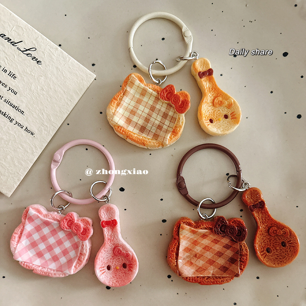 Cartoon Cat Food and Play Tableware, Plates, Spoons, Key Rings, Cute Bag Charms, Accessories, Small Gifts for Best Friends