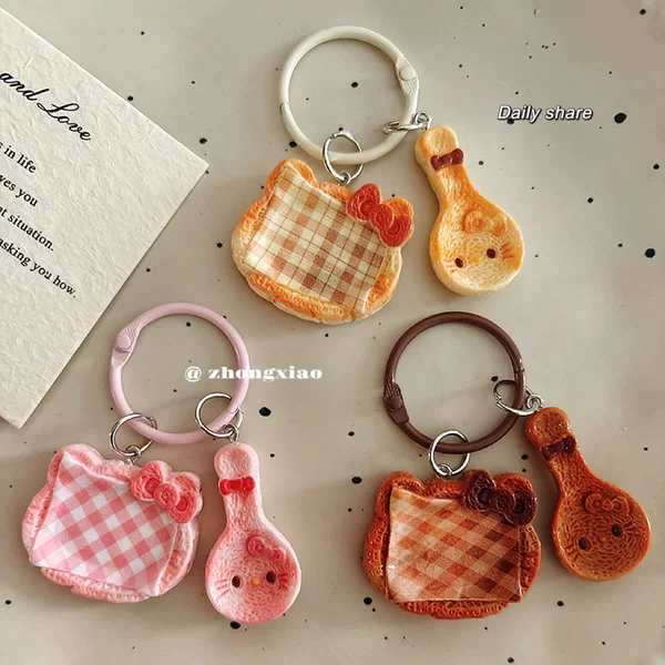 Cartoon Cat Food and Play Tableware, Plates, Spoons, Key Rings, Cute Bag Charms, Accessories, Small Gifts for Best Friends