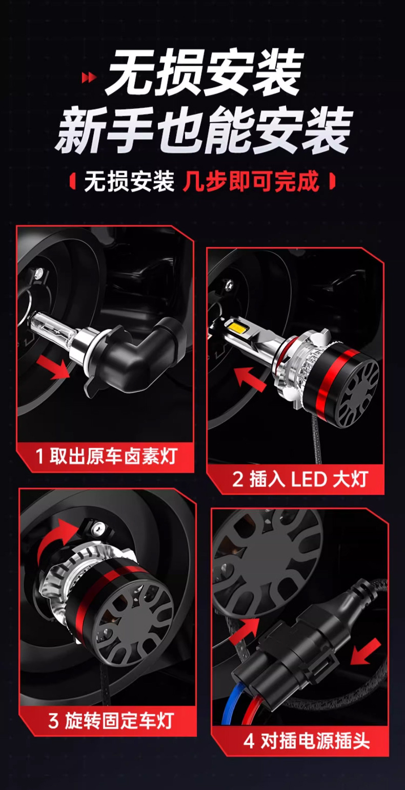 Hailouli Car Led Headlight H4 High and Low Beam Integrated High Power Truck Bulb H1 Modified H7 Source Manufacturer