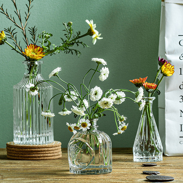 Madrid's French retro glass vase transparent small -caliber flower…