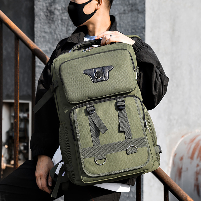 Transfronterizo nuevo personalizado de moda de los hombres funcional multi-mochila de lona de gran capacidad al aire libre transpirable resistente al desgaste mochila de viaje