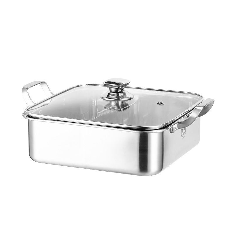 Cuadrado mandarín pato olla 304 de acero inoxidable olla caliente olla de sopa de gran capacidad olla de carne separada de dos sabores suministro directo de fábrica