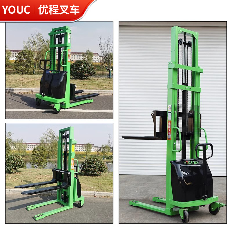 Youcheng 1T semieeléctrico elevador camión de carga y descarga carretilla elevadora 2 toneladas elevador eléctrico camión de carga y descarga camión de apilamiento de baterías