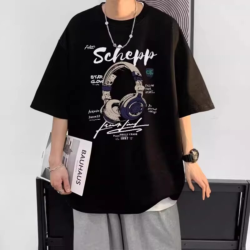 Heavyweight 100% Pure Cotton Trendy Brand T-Shirt for Men and Teenagers, Summer Loose Fit, Half-Sleeve, Short-Sleeve Top for High School Students