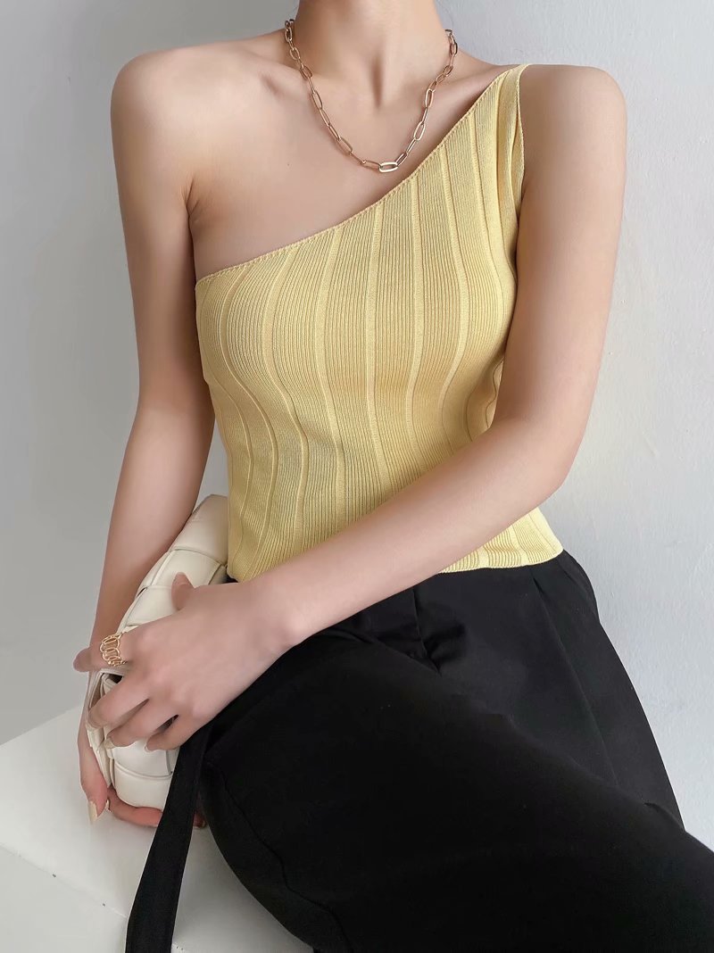 wholesale new oblique shoulder knitted sling top NSAM54123