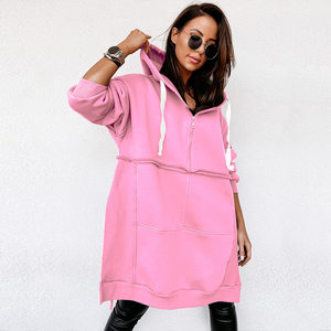 product - wholesale Women Clothing Autumn Winter Hooded Pullover Women Stitching Long Sleeved Top - 1