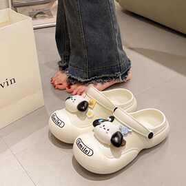 夏款洞洞鞋女ins可爱卡通厚底增高学生外穿防滑软底包头沙滩凉拖
