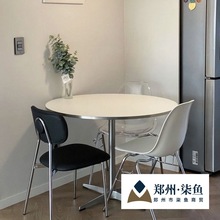 中古实木餐桌不锈钢金属边韩国博主ins咖啡小型圆桌家用办公桌