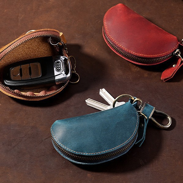 Cross-Border Shipping Car Key Case, Unisex Car Key Storage Bag, Creative First-Layer Cowhide Leather Pendant