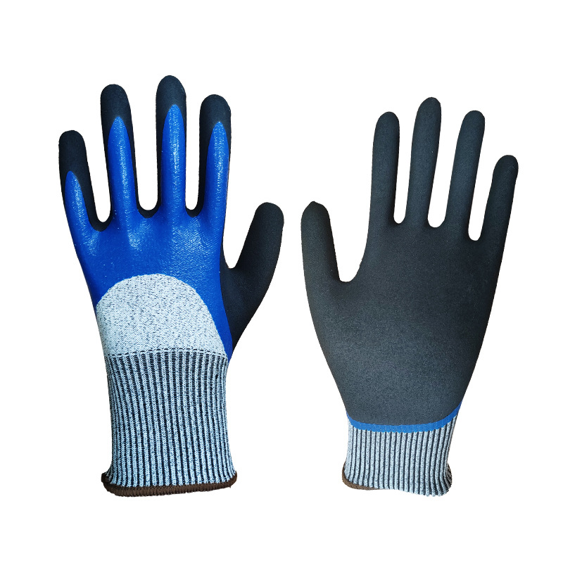 Workplace labor protection gloves, nitrile rubber dipped, wear-resistant, waterproof, anti-slip, for working on site.